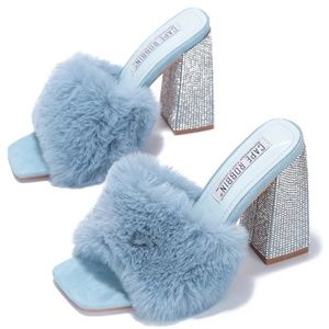 Fur Rhinestone Embellished heel Sandals